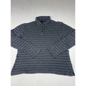 Vince Long Sleeve Polo Shirt Men’s Large Black Grey Striped Jersey Flannel Soft
